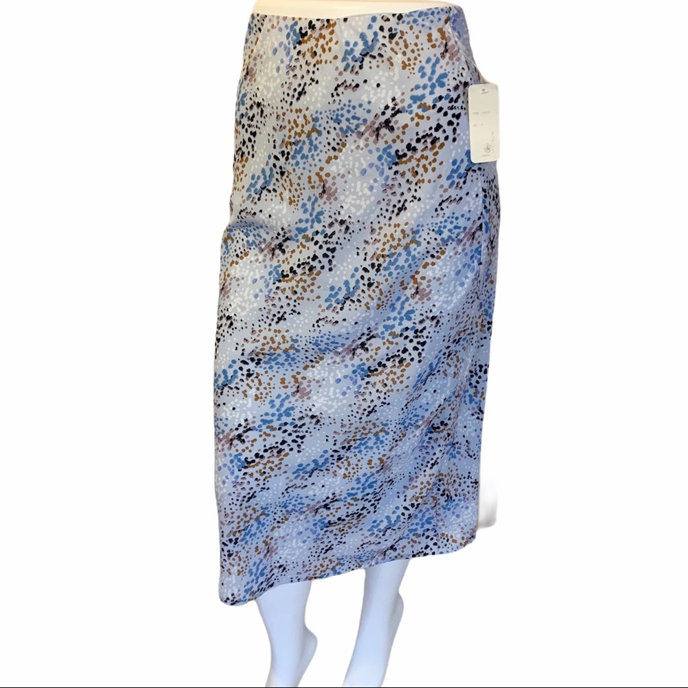 NWT Japna Light Blue Dots Dotted Midi Length Skirt - Size Small